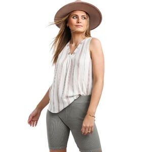 Mine Woven Striped Button Detail Tank Top